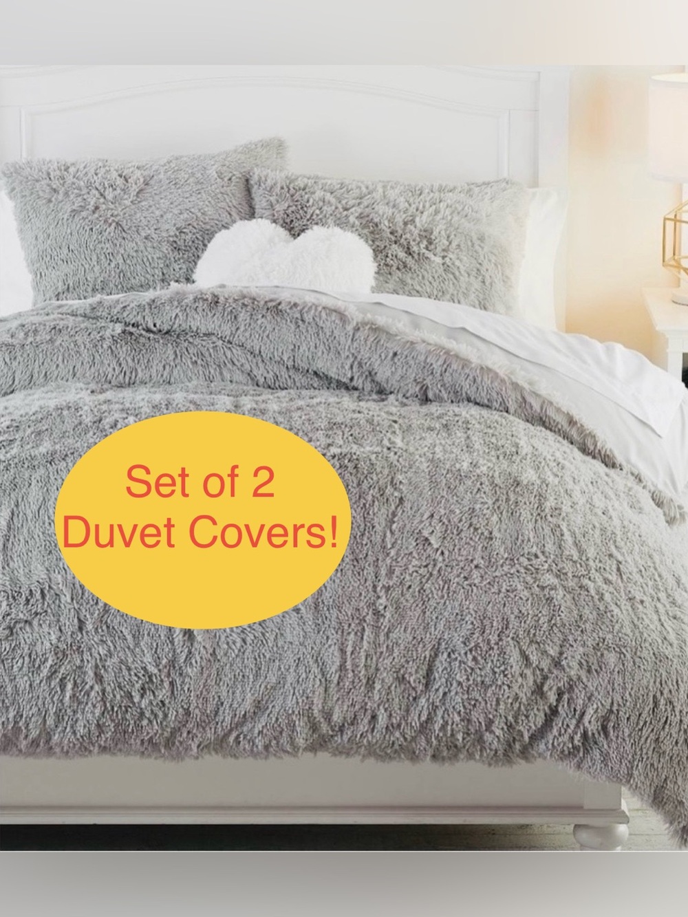 PAIR of NWT Pottery Barn twin duvet covers comforters Boho faux fur stone gray